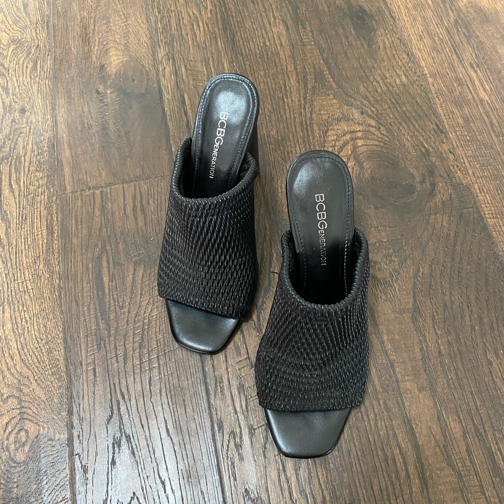 BCBG isadora block heel slides